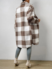 Women's Casual Lapel Plaid Outwear Warm Jacket