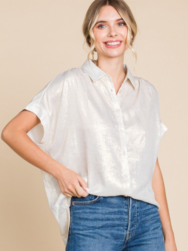 Women's Loose Sparkling Button Down Shirt