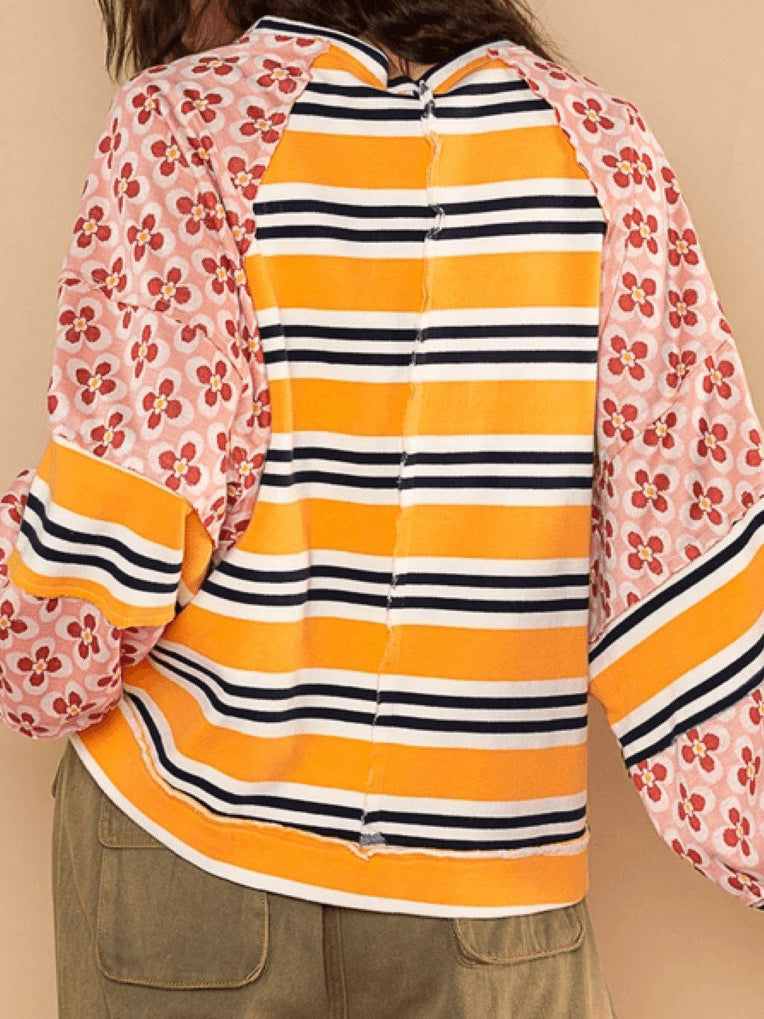 Ugly Pretty Flower Stripes Crewneck Sweatshirt