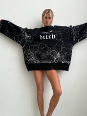 Women's Distressed Abstract  Mood Letter Printed Pullover Sweater