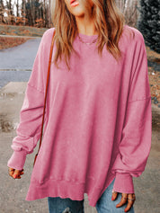 Women's Classic Solid Side Slit Crewneck Sweatshirt