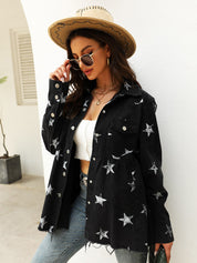 Women's Chic Star Printed Fringed Denim Jacket