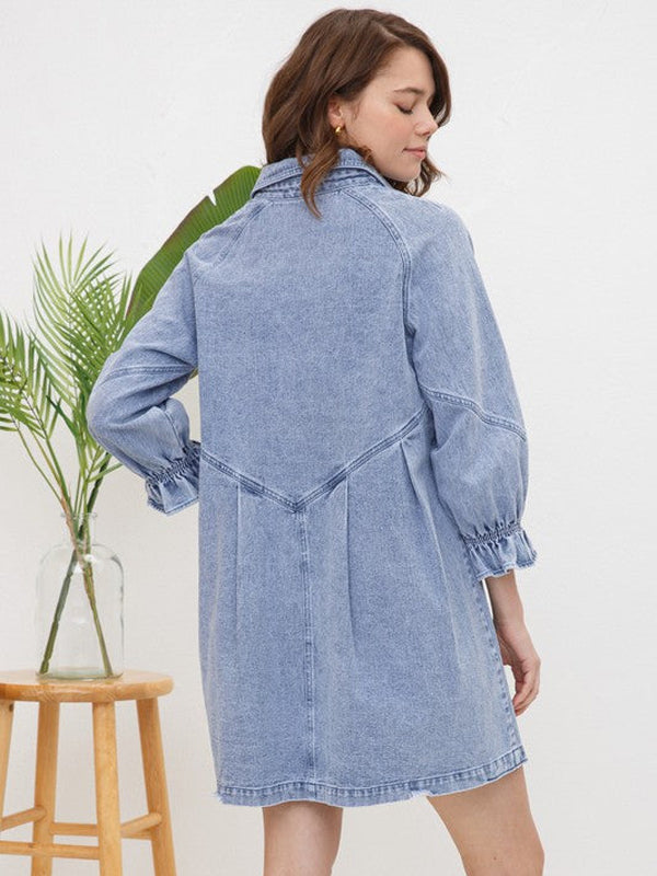 Women's Western Distressed Washed Denim Shirt Dress