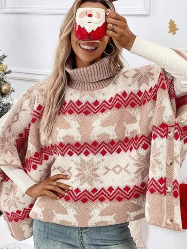 Women's Christmas Bat Sleeved Turtleneck Sweater