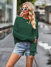 Women's Slouchy Solid Crewneck Cashmere Baggy Sweater