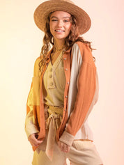 Chic Long Sleeve Color Blocked Button Down Shirt