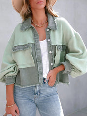 Ladies Vintage Western Waffle Cropped Raw Hem Jacket