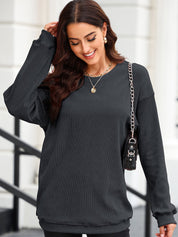 Women's Solid Knit Baggy Crewneck Sweatshirt