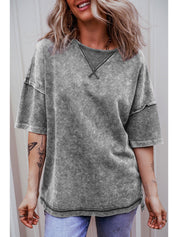 Women's Distressed Crew Neck Loose Shirt