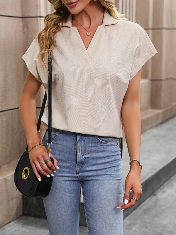 Women's Solid Short Sleeve Collared Blouse