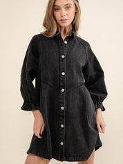 Women's Western Distressed Washed Denim Shirt Dress