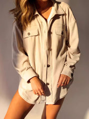 Women's Retro Button Down Plush Baggy Shirt Jacket