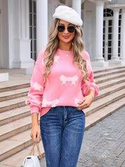 Women's Bow Graphic Round Neck Sweater