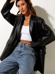 Women's Loose Faux Leather Bomber Jacket