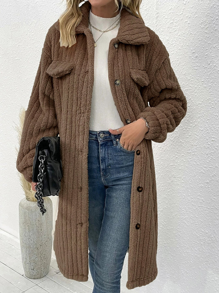 Women's Single Breasted Button Ribbed Cardigan Coat