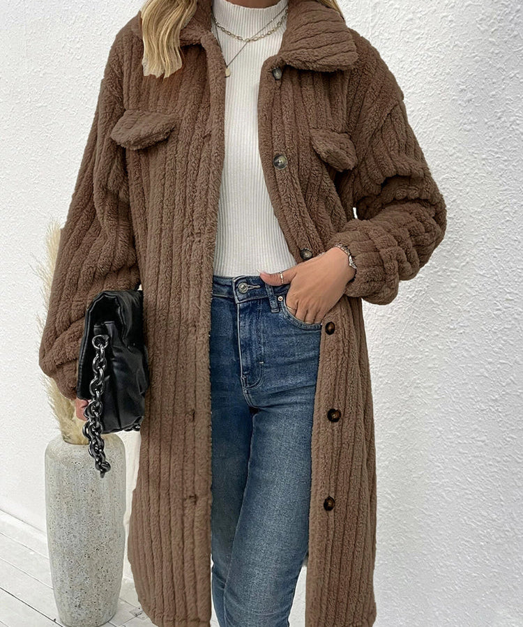 Women's Single Breasted Button Ribbed Cardigan Coat