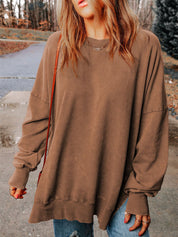 Women's Classic Solid Side Slit Crewneck Sweatshirt
