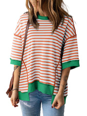 Women's Casual Crewneck Stripe Pullover Shirt