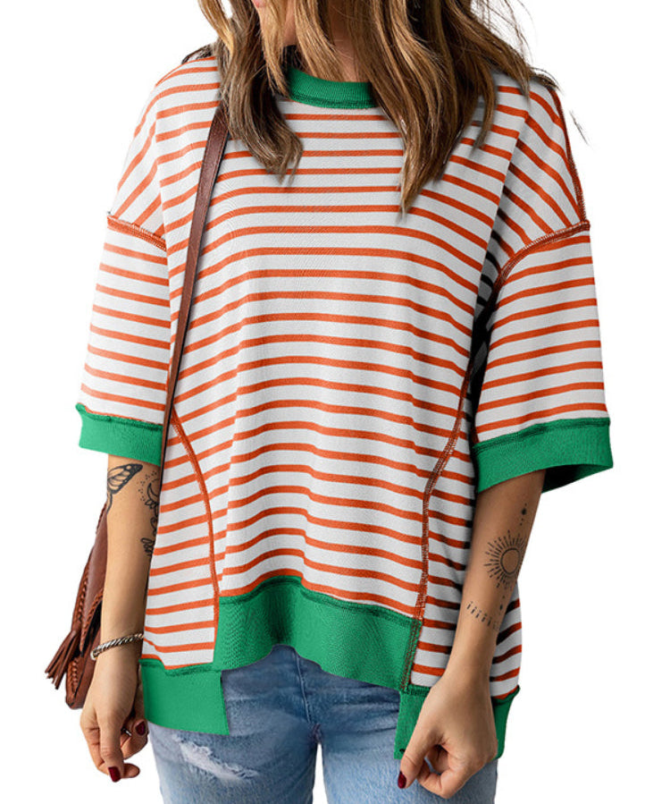 Women's Casual Crewneck Stripe Pullover Shirt