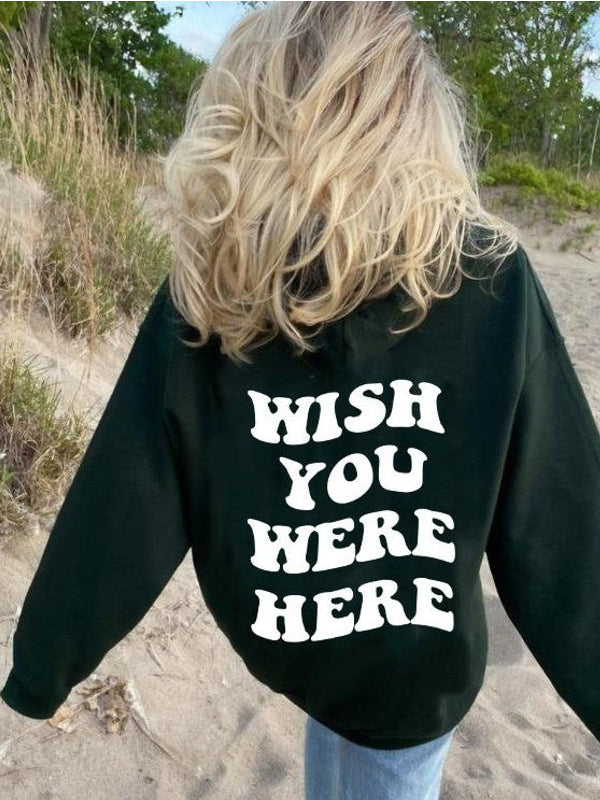 Wish You Were Here Smilely Face Printed Preppy Asthetic Hoodie