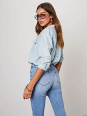 Vintage Long Sleeve Button-Up Denim Blouse