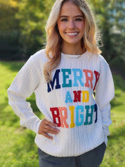 Merry And Bright White Cable Knit Crewneck Sweatshirt