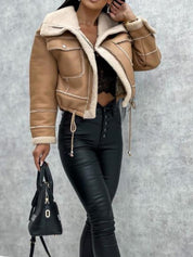 Women's Faux Leather Zipper Cropped Patchwork Jacket