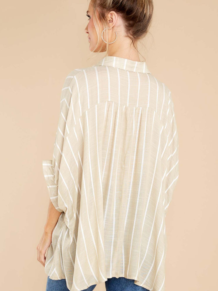 Linen Striped Short Sleeve Button-Up Shirt