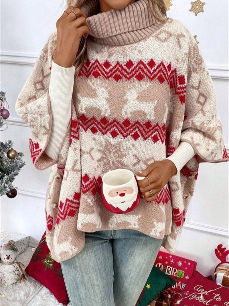 Women's Christmas Bat Sleeved Turtleneck Sweater