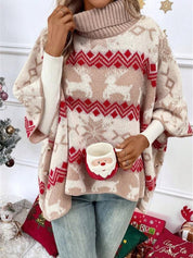 Women's Christmas Bat Sleeved Turtleneck Sweater