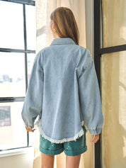 Women's Retro Pretty In Pearls Raw Hem Denim Jacket