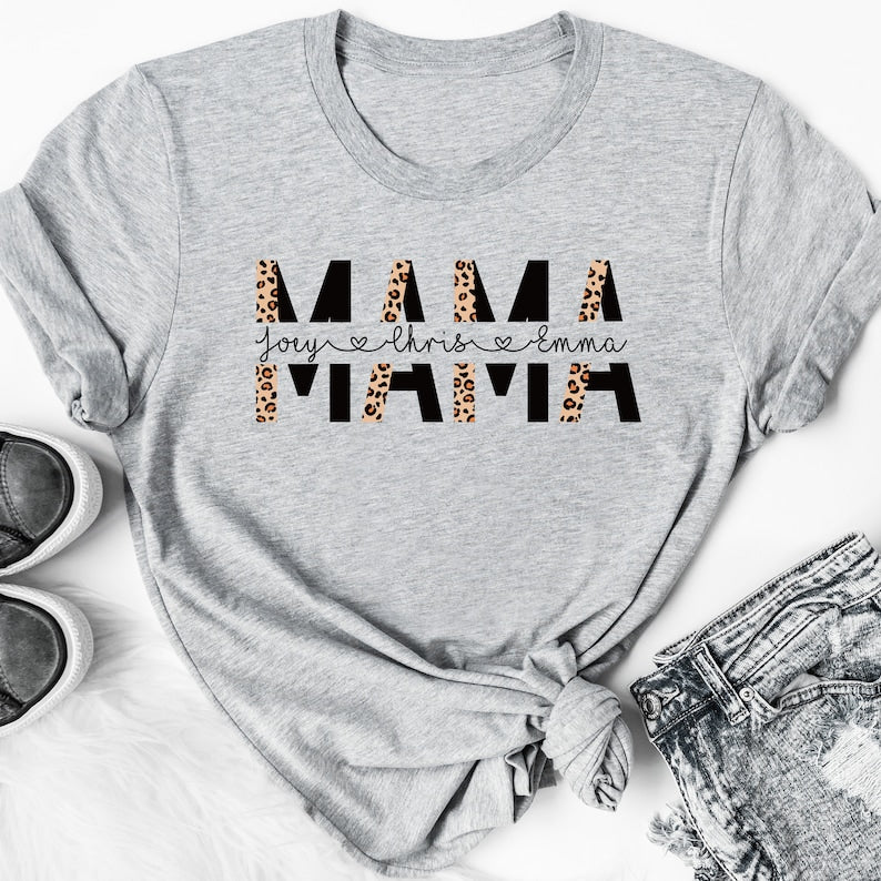 Custom Minimalist Mama Shirt with Kids Name Gift for Mother's Day