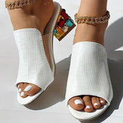 Croc-Textured Block Heel Sandals