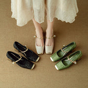 Emerald Gold Block Heel Pumps