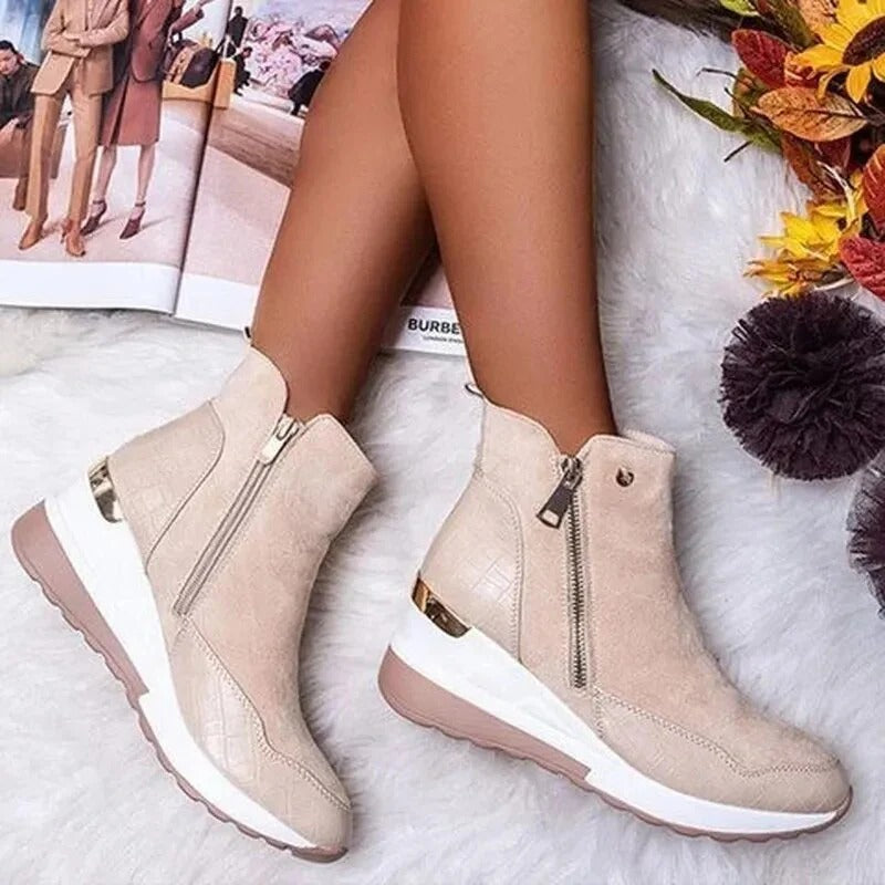 Textured Panel Wedge Boots