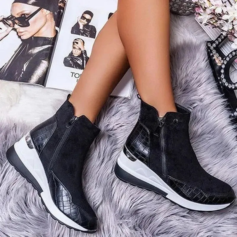 Textured Panel Wedge Boots