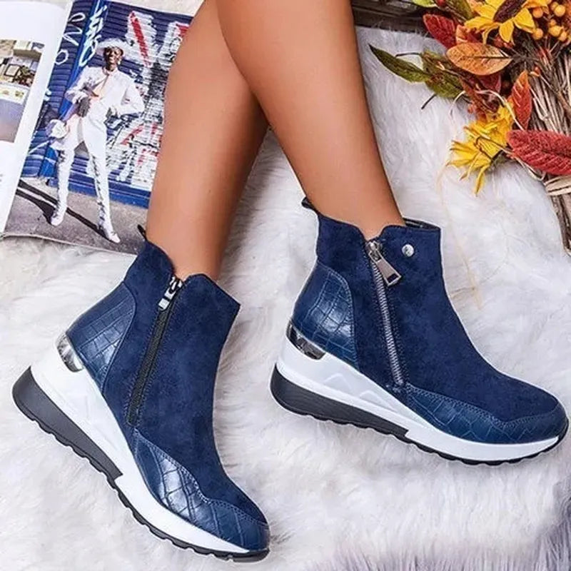 Textured Panel Wedge Boots