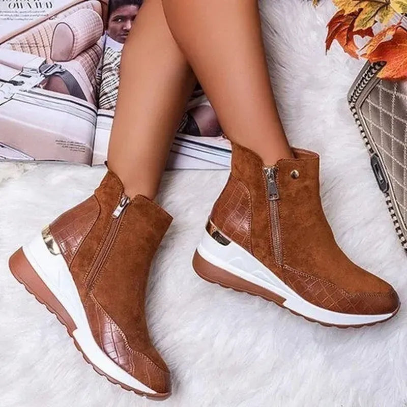 Textured Panel Wedge Boots