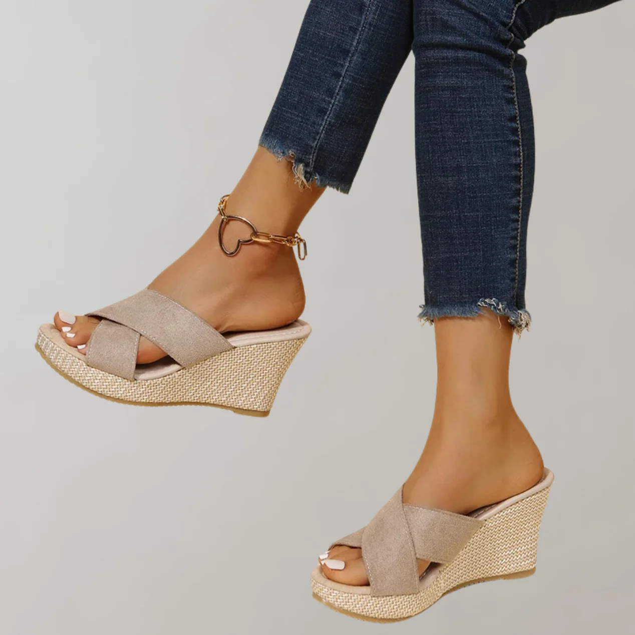 Crisscross Raffia Wedge Sandals