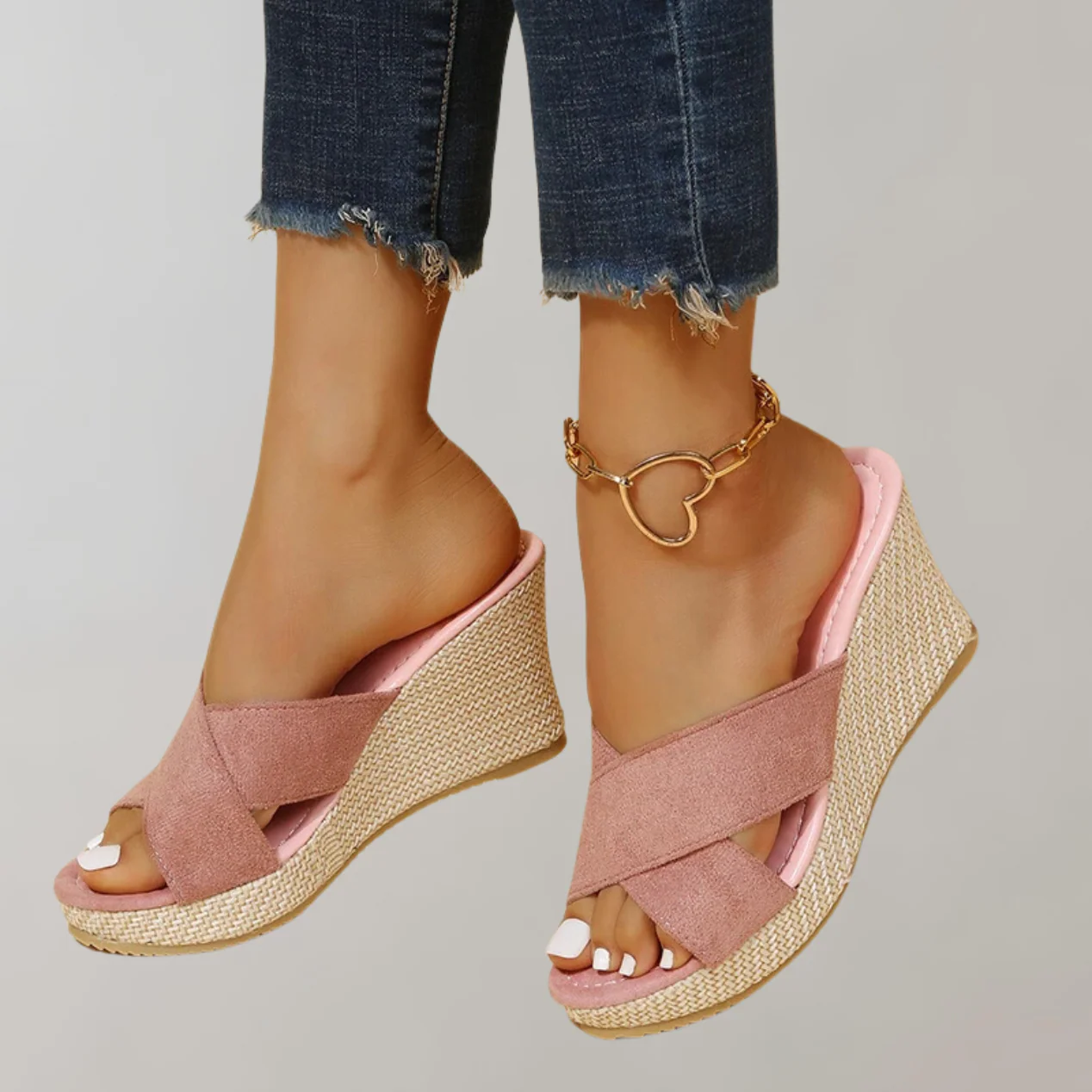 Crisscross Raffia Wedge Sandals