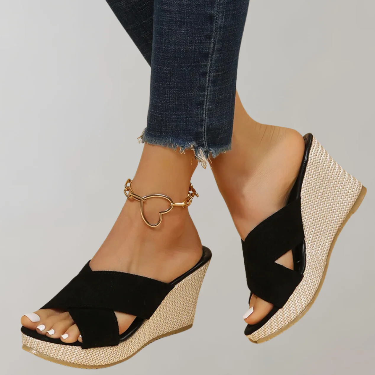 Crisscross Raffia Wedge Sandals
