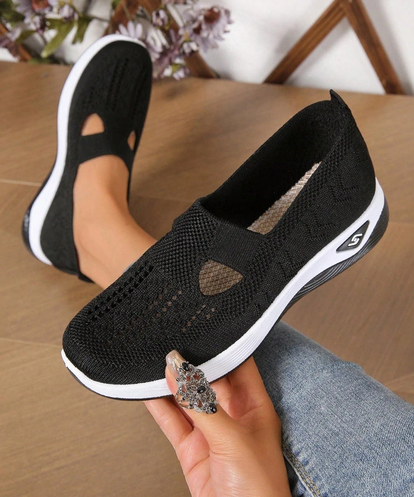 Cutout Knit Slip-Ons