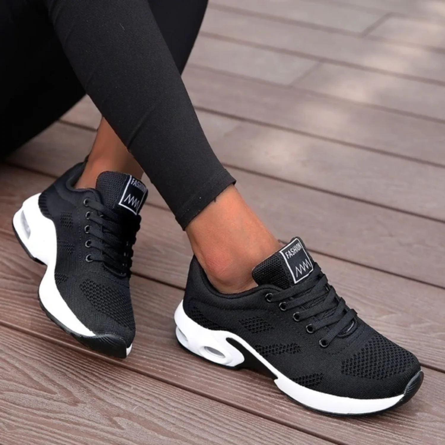 Lace-Up Knit Air Sole Sneakers