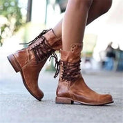 Studded Lace-Up Mid-Calf Boots