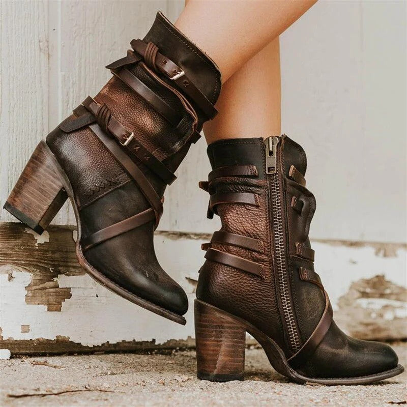 Strappy Block Heel Western Boots
