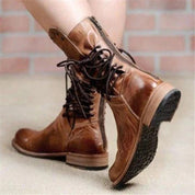 Studded Lace-Up Mid-Calf Boots