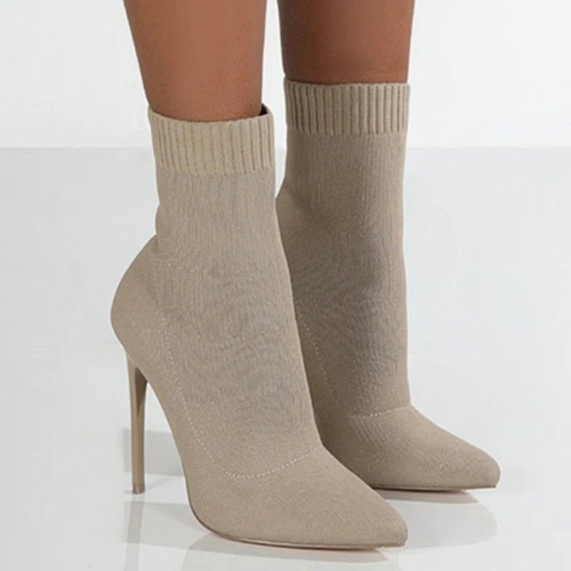 Pointed Sock-Style Stiletto Boots