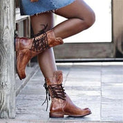 Studded Lace-Up Mid-Calf Boots