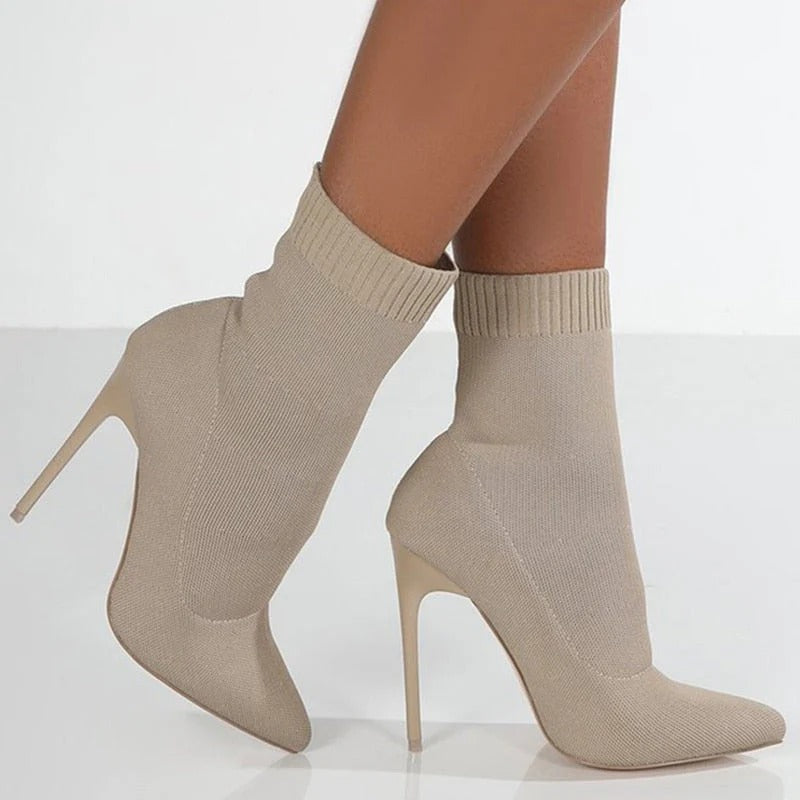 Pointed Sock-Style Stiletto Boots