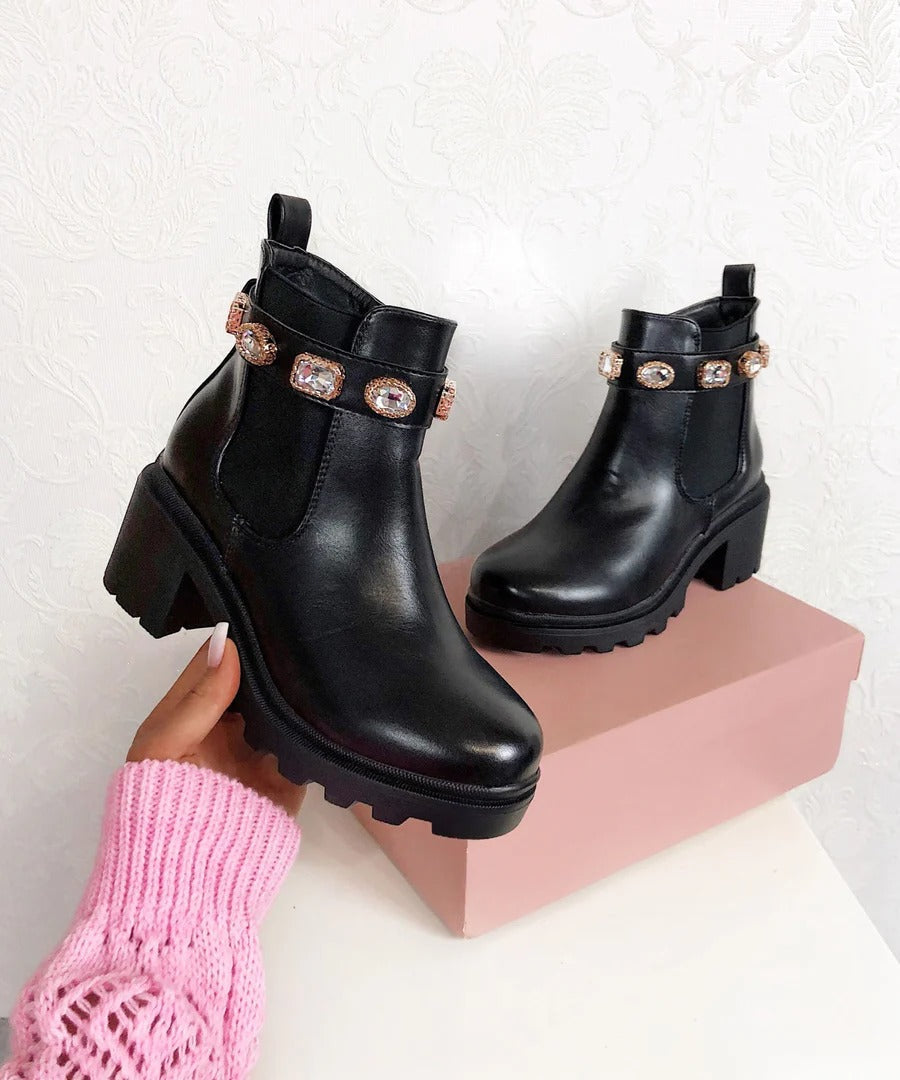 Embellished Block Heel Boots